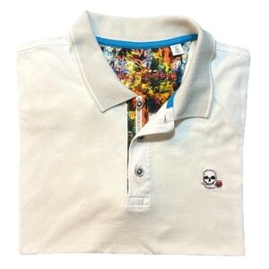 Robert Graham Men’s polo shirt M white short sleeve Skull